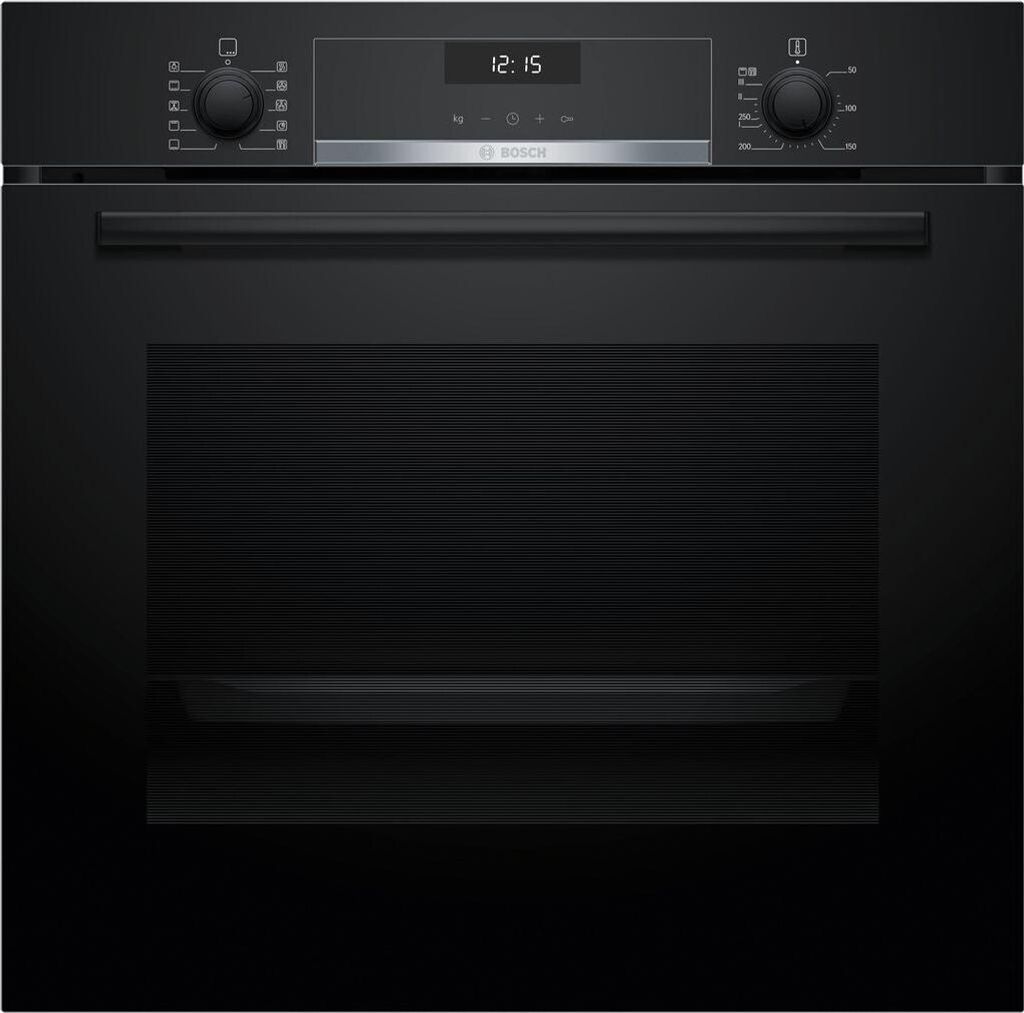 A front-on view of a black built-in oven.