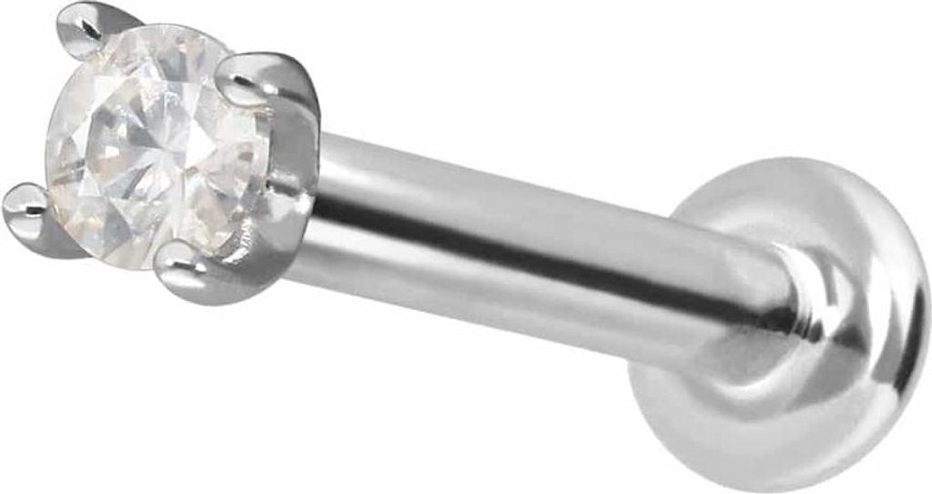 Ohrpiercing, Nasenpiercing 14 Karat Gold Labret mit Push Fit MOISSANIT WeißGold Stablänge: 7mm | Stabstärke: 1,2mm | Kristallgröße: 2mm