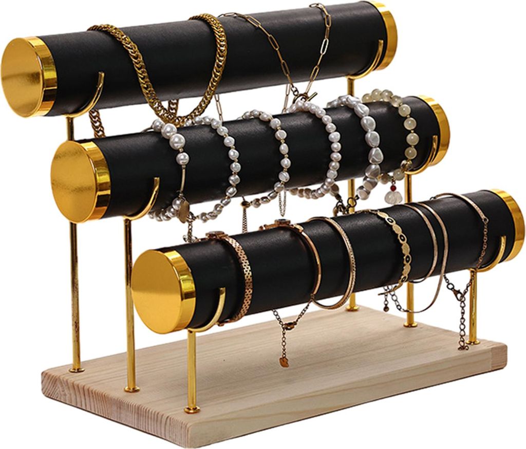 3-lagiger Schmuckständer, Armbandhalter aus Holz, große Kapazität, einfache Installation, Aufbewahrungsorganisator für Halsketten und Schmuck