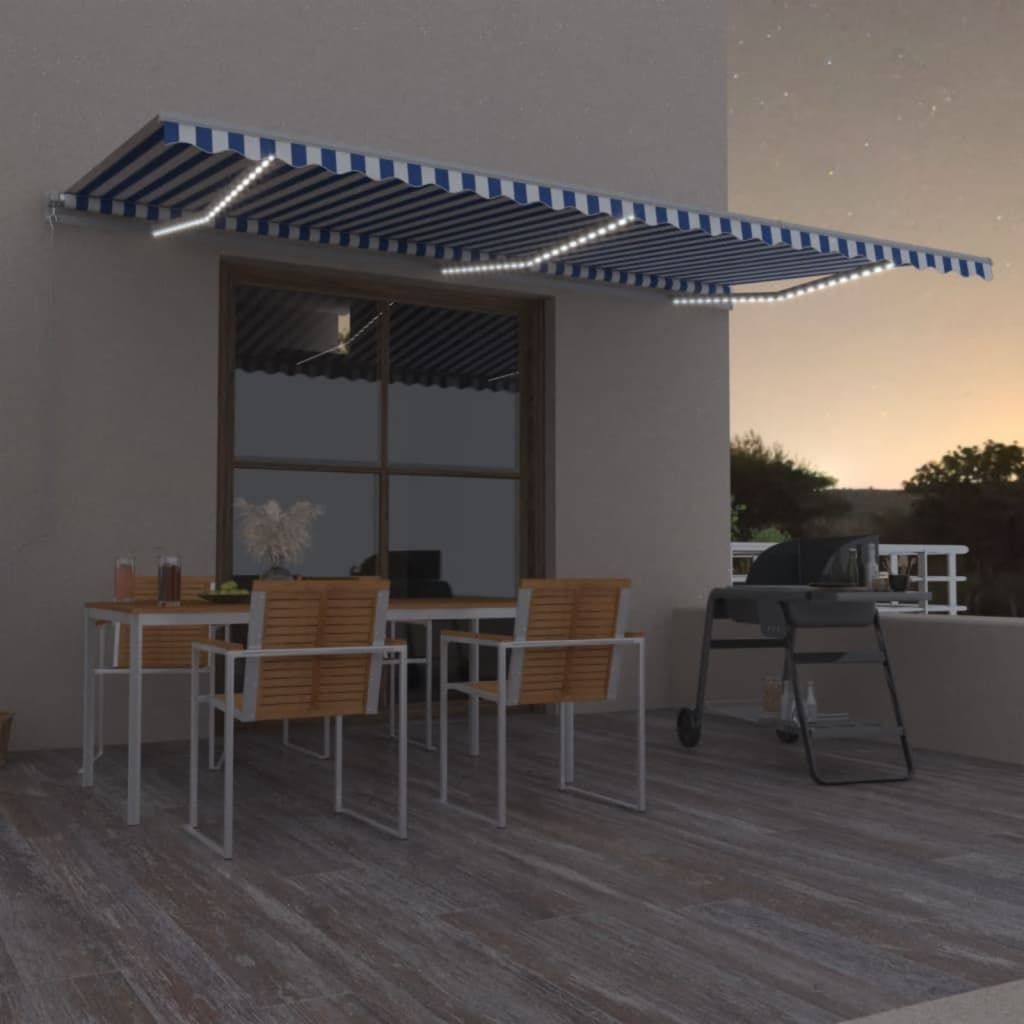 The Living Store Gelenkarmmarkise Einziehbar mit LED 600x350 cm Blau und Weiß