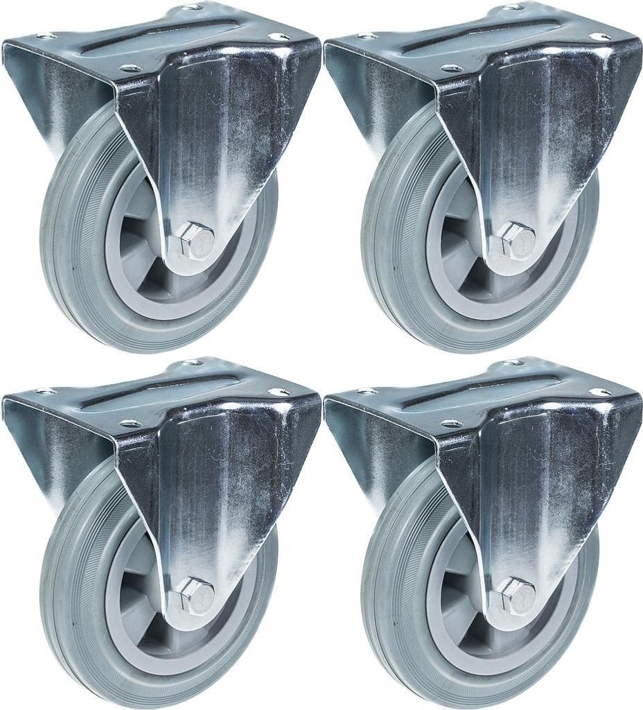 160mm 6" Rolle grau gummibereift feststehend stark 540kg Kapazität, 4er Set