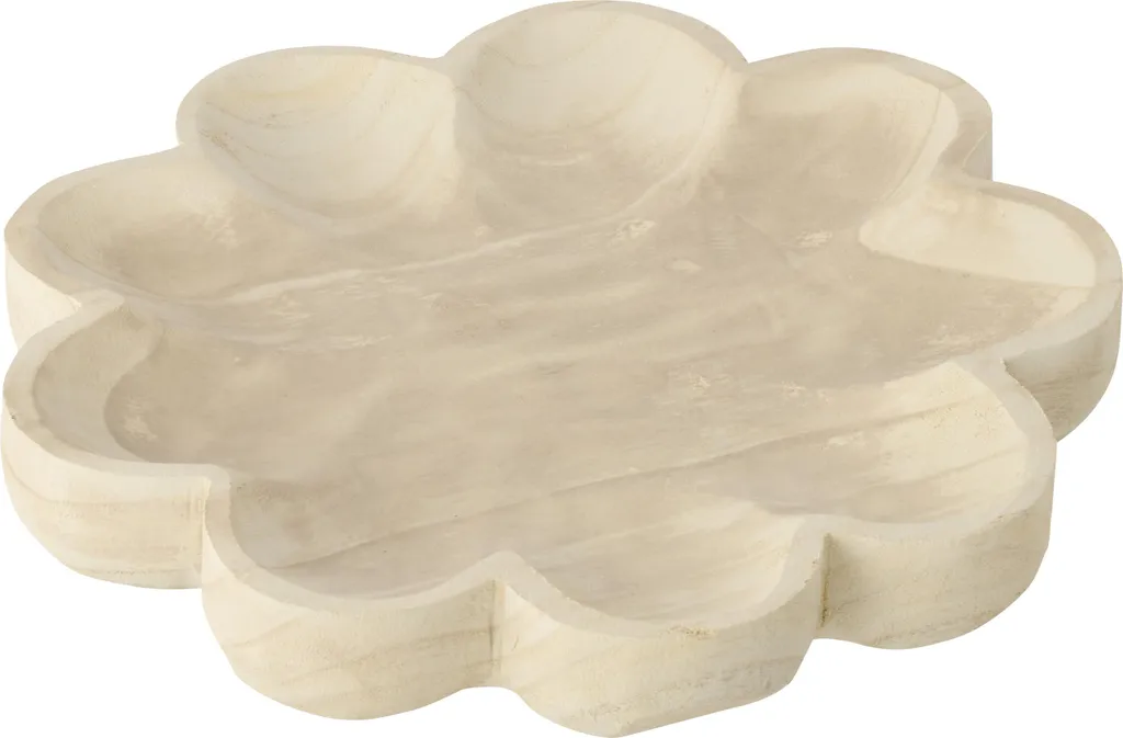 Plateau décoratif Fleur J-Line en bois de paulownia blanc grand format