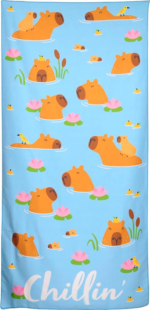 Strandtuch aus Mikrofaser mit Capybara-Design, Hellblau, Produktbild 