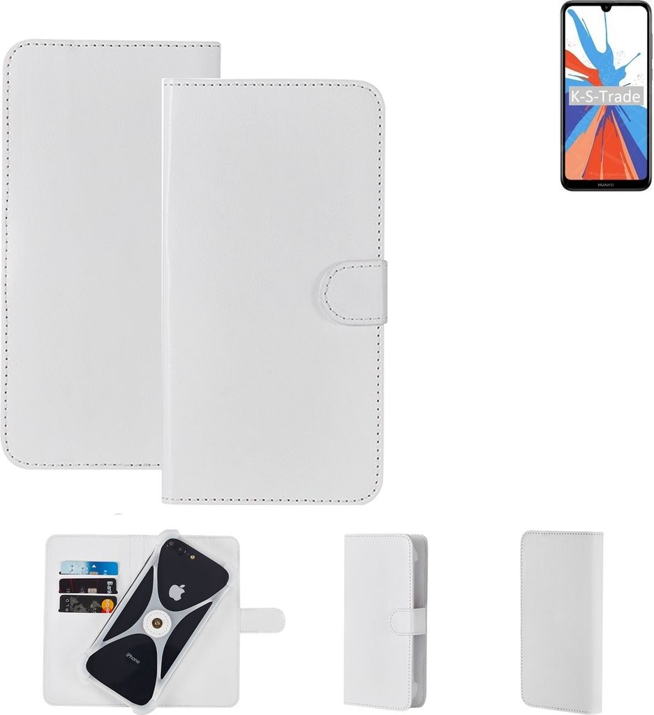 K-S-Trade Handy Hülle Schutz Hülle kompatibel mit Huawei Y7 2019 Cover Case Bookstyle Bumper weiß 1x