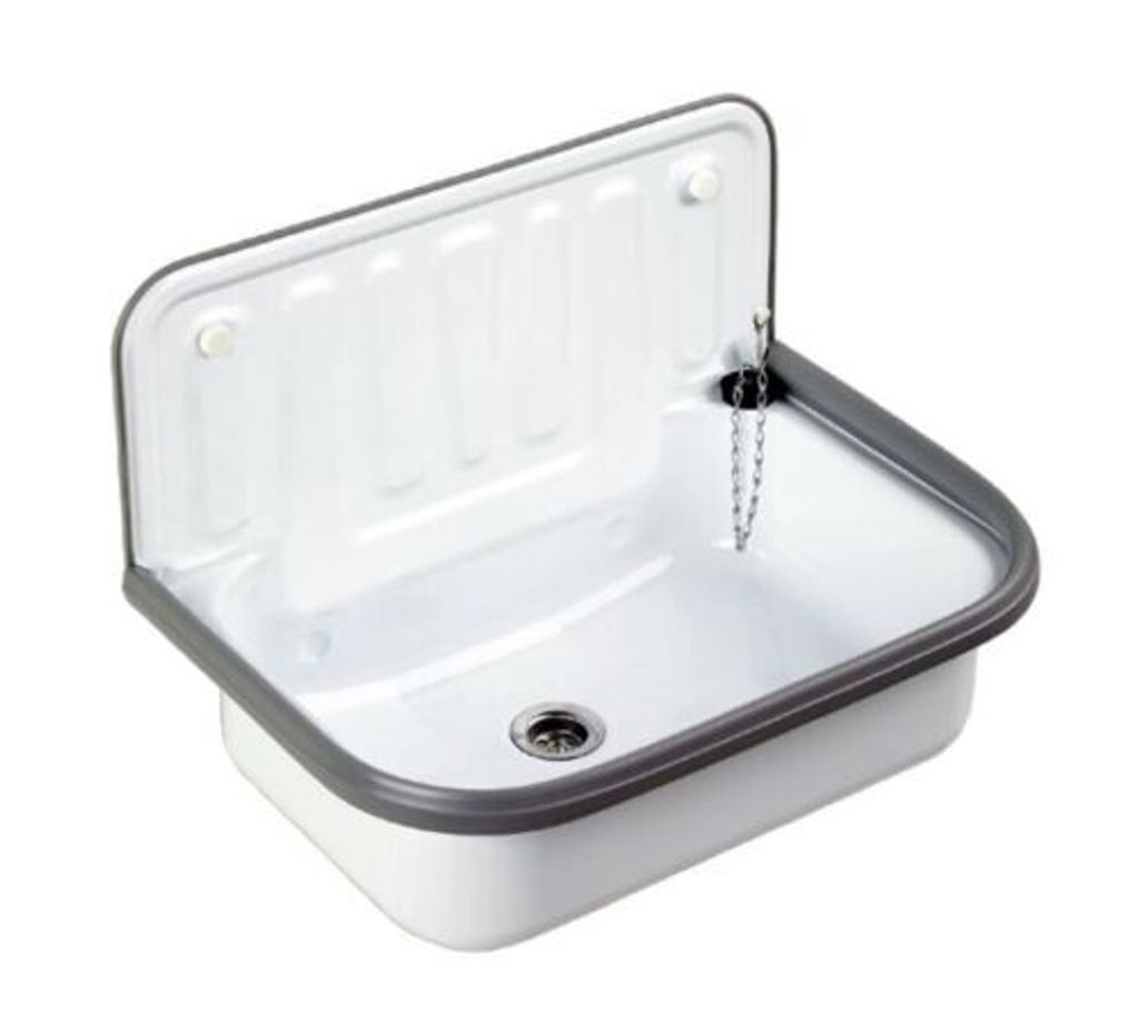 HS Stahlausgußbecken Ausgussbecken Kellerbecken Stahl weiß 50,5x37x33cm