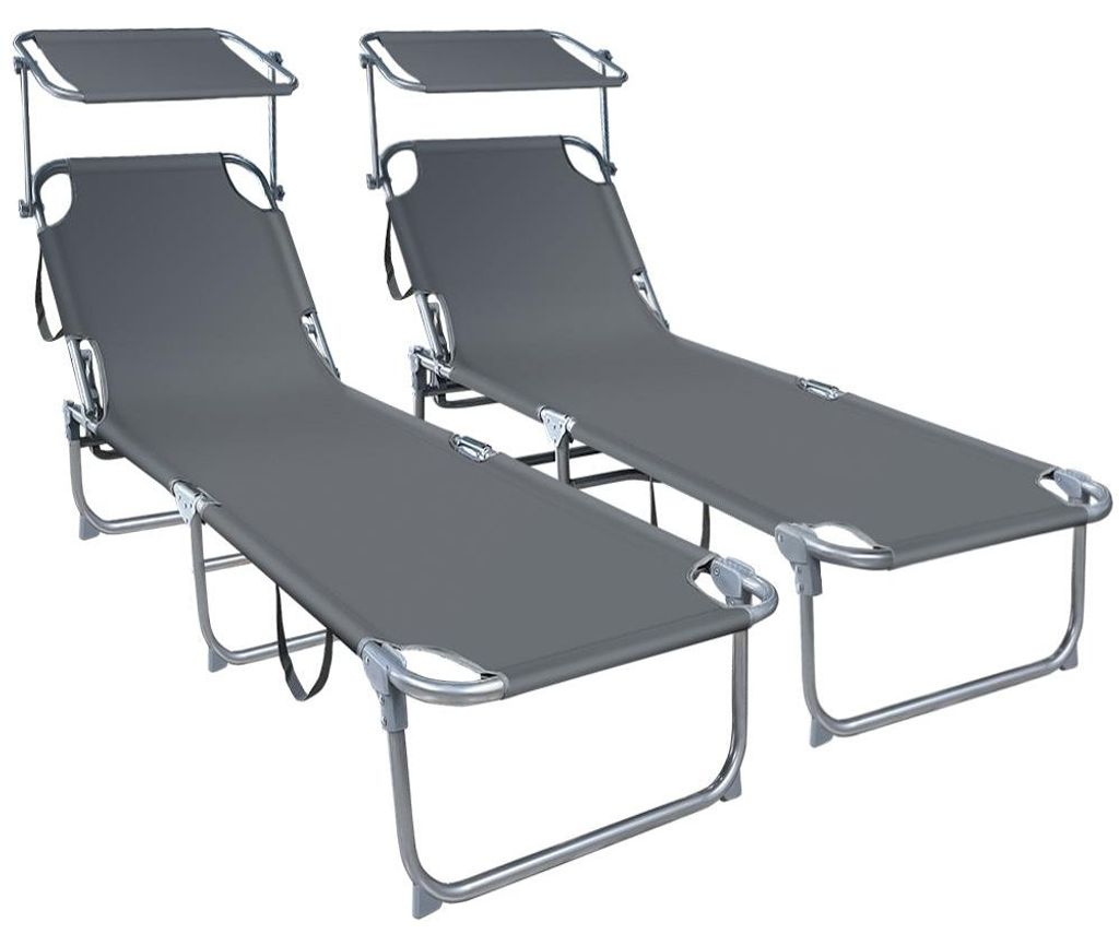VOUNOT 2er Set Sonnenliege mit Dach, 190 x 58 x 27 cm Grau