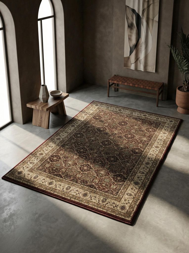 Moderner Teppich Orientalisch Zeitlos Waschbar Strapazierfähig | Rot 300x400 cm Flur Saugroboter geeignet Gekettelt | SELVA – Kadima Design