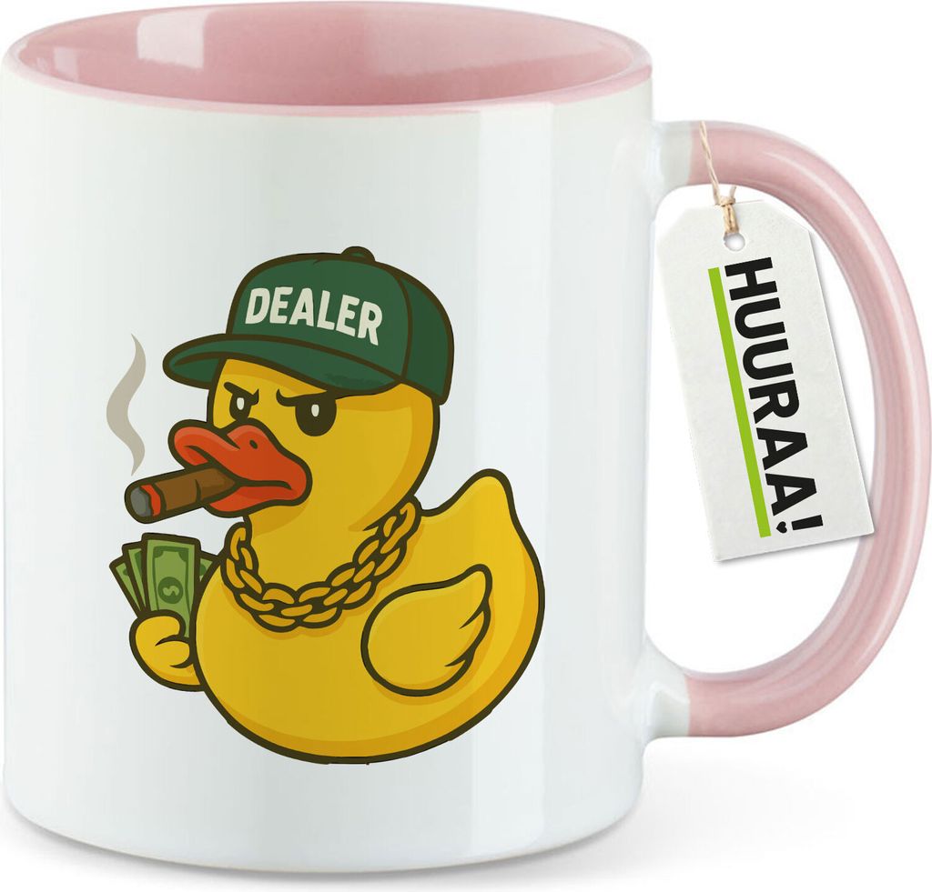 Huuraa Kaffeetasse Quietscheente Dealer Gummiente Händler 330ml Rosa Keramik Kaffeebecher Geschenkidee