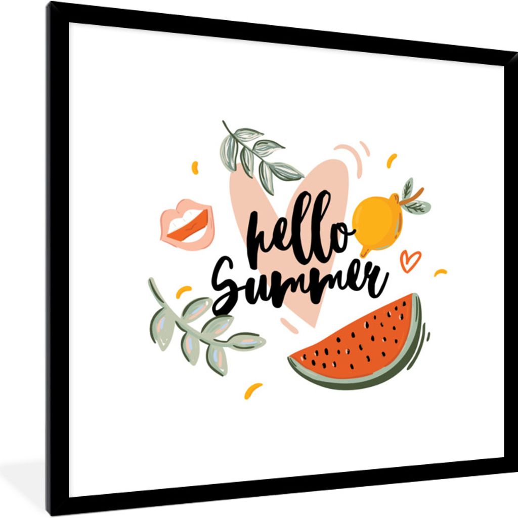 MuchoWow Gerahmtes Poster Wassermelone - Sommer - Rosa 40x40 cm - Poster mit Schwarzem Bilderrahmen Wandposter Rahmen Foto Bilder - Mit Rahmen - ...