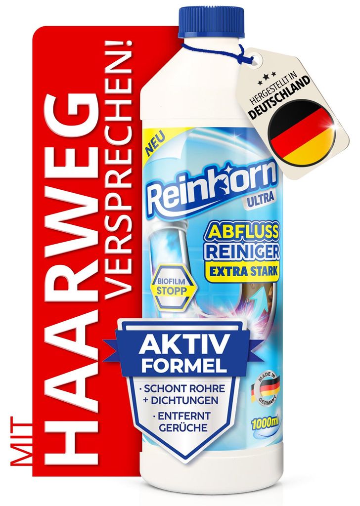 REINHORN Abflussreiniger Extra Stark - löst Haare 100% auf Produktbild  KI-generiertes Bild