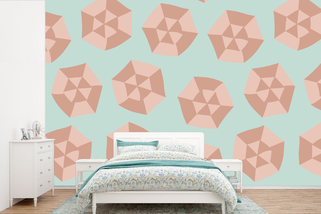 MuchoWow Fototapete für Wohnzimmer oder Schlafzimmer Wandtapete Vinyl Motivtapete Sommer - Sonnenschirme - Hellblau - 525x350 cm - Das Hintergru...
