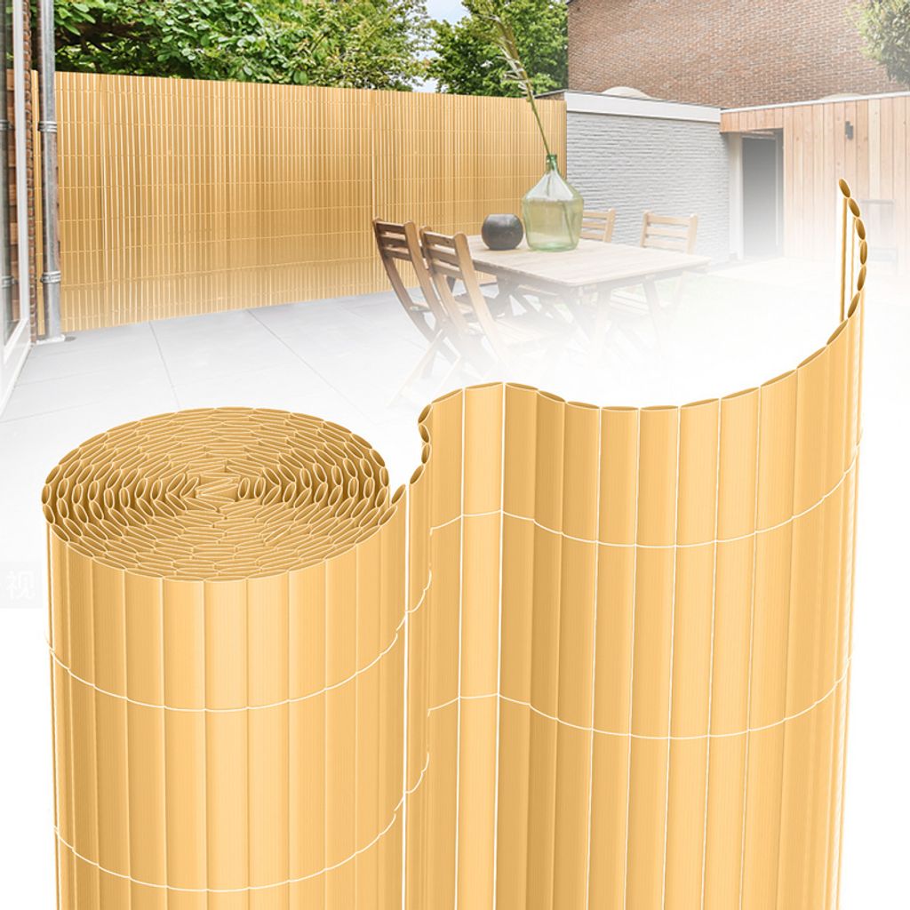 Clanmacy PVC Sichtschutzmatte Sichtschutzzaun Balkonsichtschutz Windschutz Sichtschutz für Zaun Balkon Bambus 100 x 1000 cm