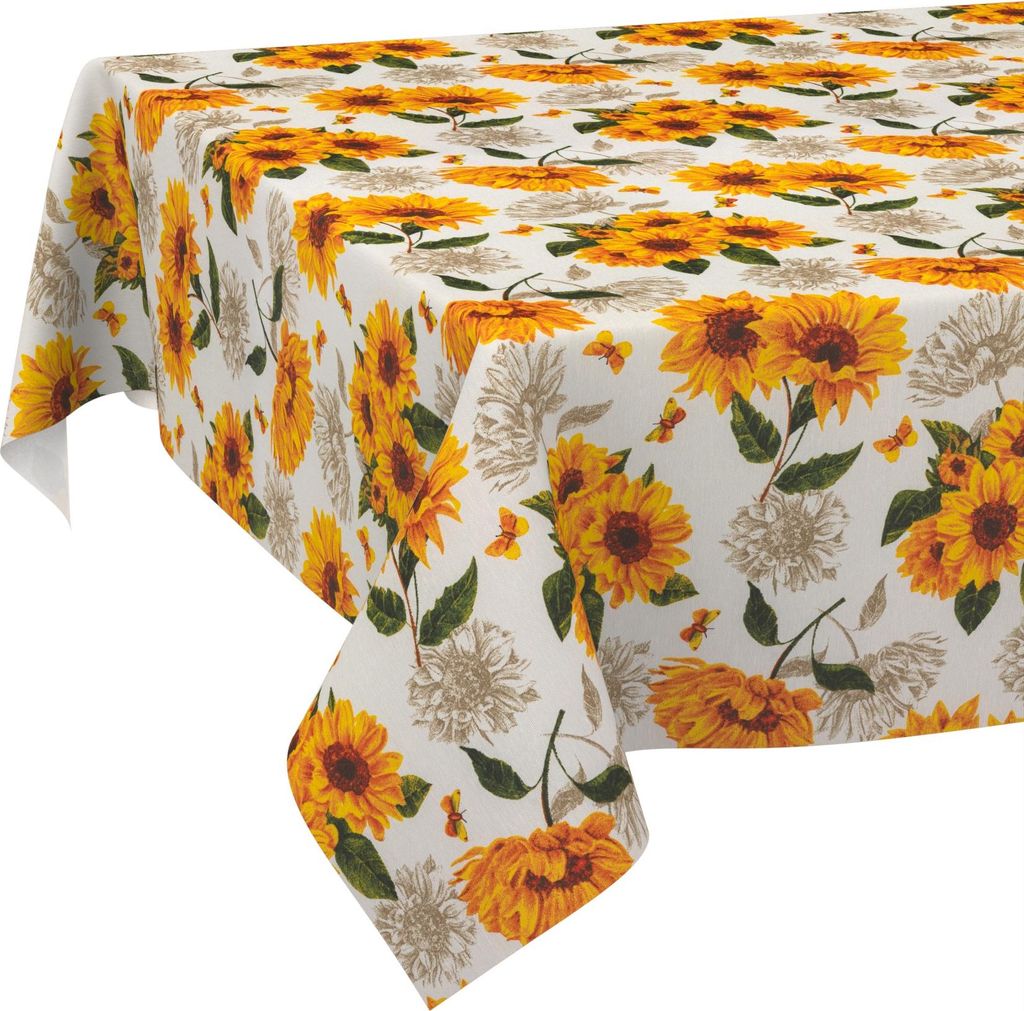 Tischdecke Landhaus Sonnenblumen Orange 160x100cm Schnittkante Wasserabweisend abwaschbar