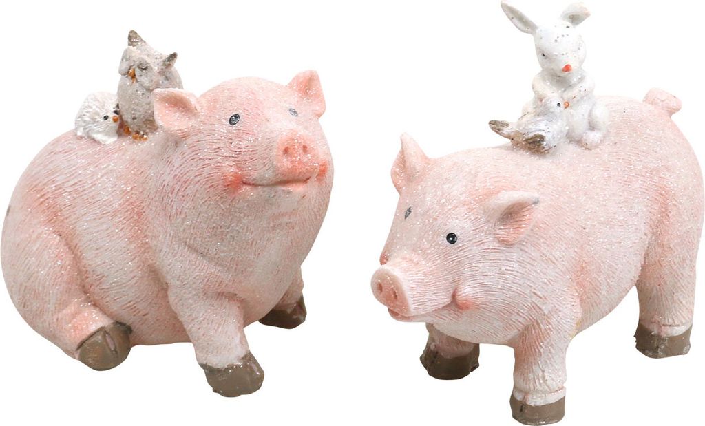 Zauberhaftes Deko-Figuren-Set mit Schweinchen und Waldtieren, Glitzer, Weihnachtsdeko, 2 Stück