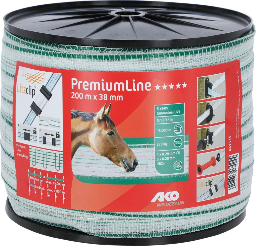 AKO Band Premium Line, 200m, 38mm, weiß/grün, 6x0,2 Niro,4x0,2 Cu