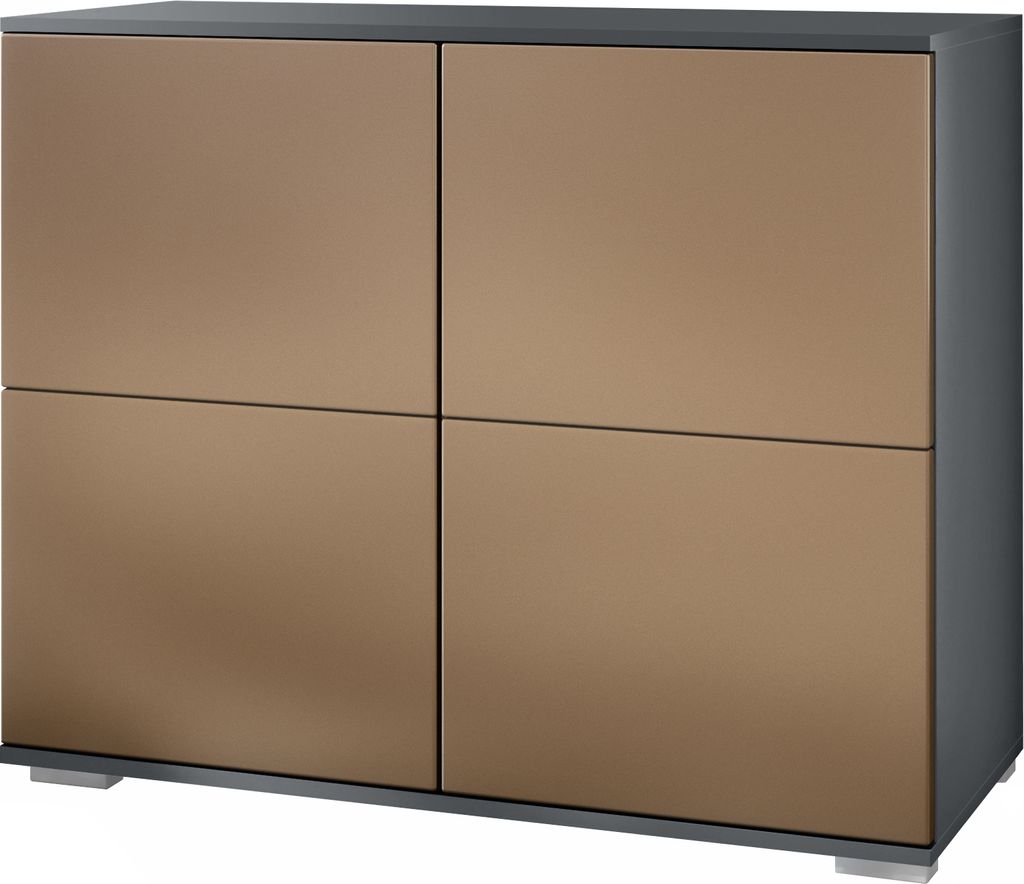Vladon Kommode Rova V3, Moderner Küchenschrank mit 4 Push-to-Open Türen Anthrazit matt / Bronze Optik (92,5 x 75.5 x 35)