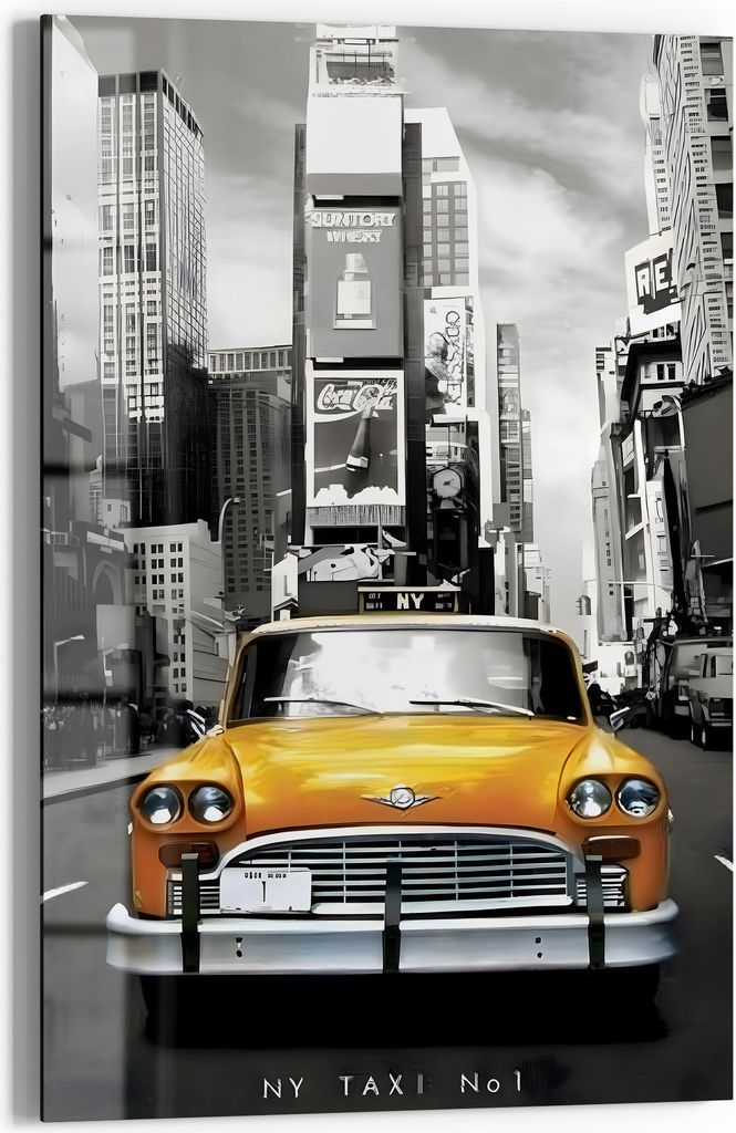 DEQOART Magnettafel Glas 60x90 cm 'Gelbes Taxi von NYC' beschreibbar Whiteboard Küche