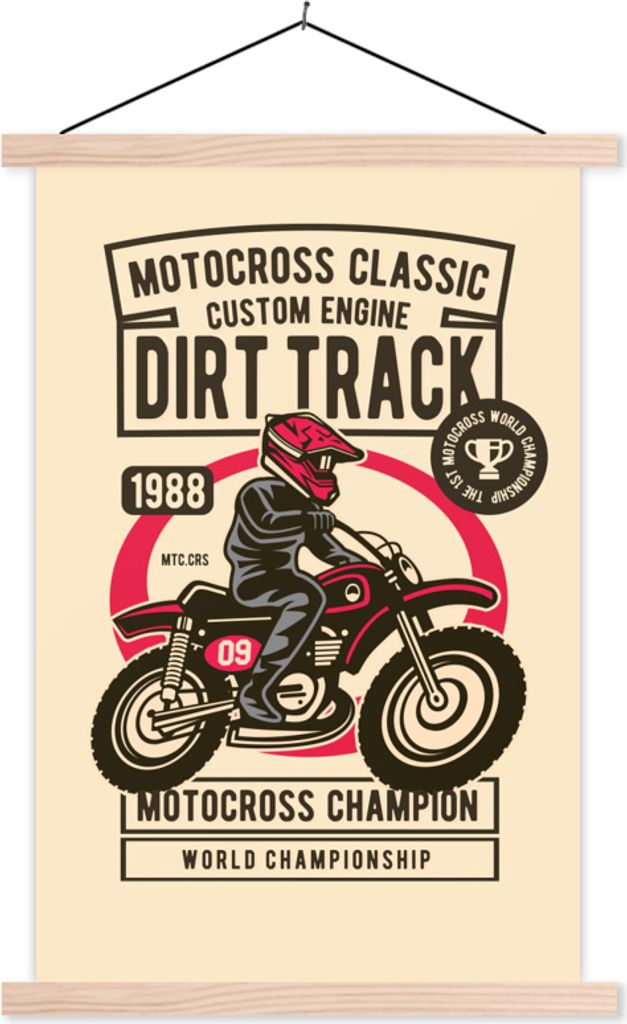 MuchoWow Textilposter Motocross - Mann - Kleidung - Retro 40x60 cm mit holzfarbenen Rahmen - Poster