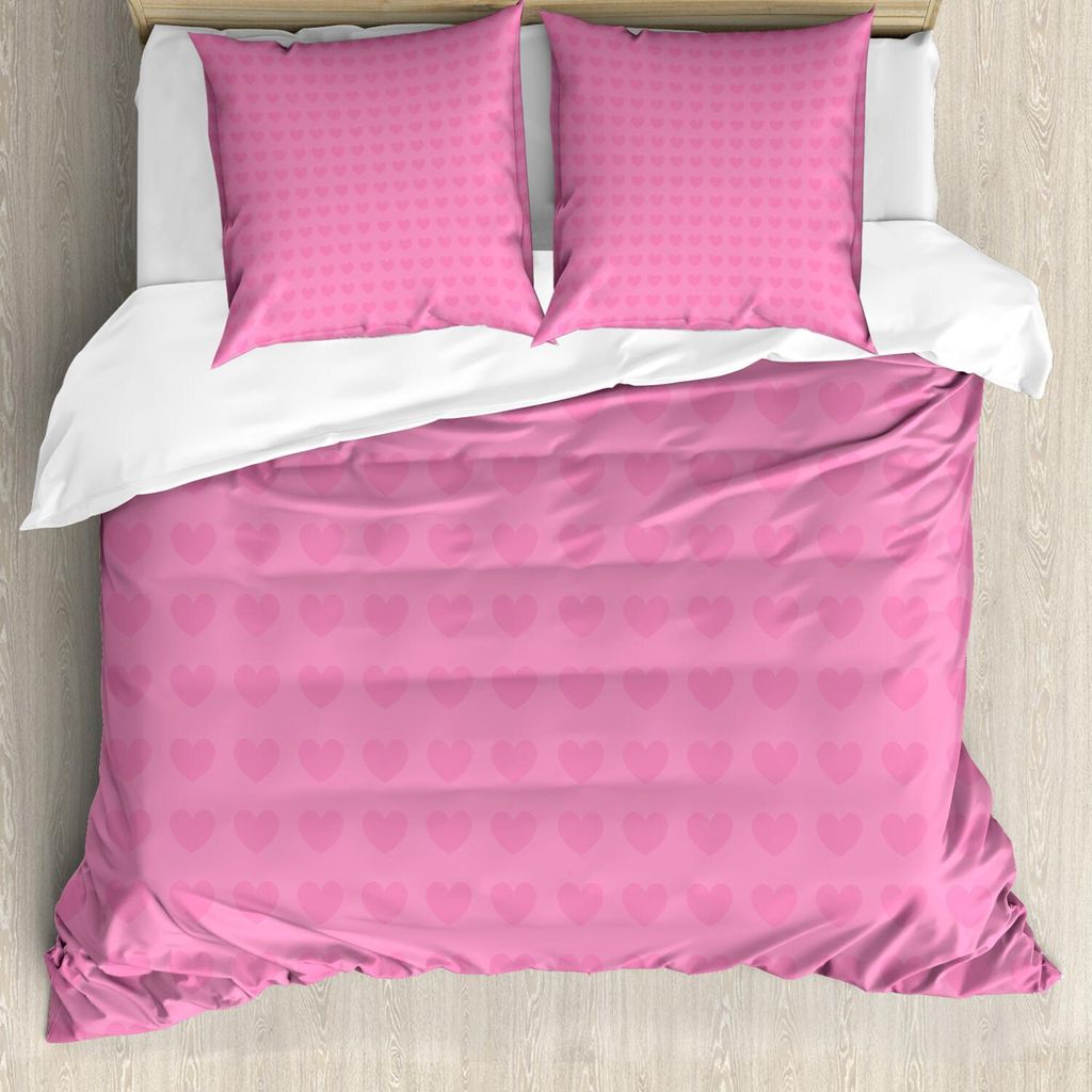 ABAKUHAUS Rosa Bettbezug Set, Kleine Herzen Formen Valentinstag Liebe und Emotionen Konzept Muster für romantische Paare, 155 x 220 cm + 80 x 80 c...