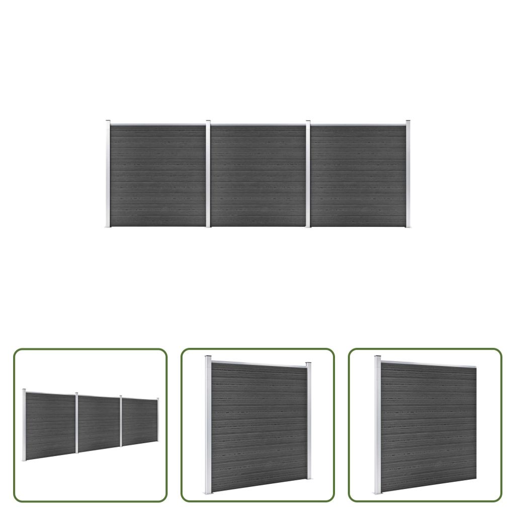 The Living Store Zaunelement Set WPC 526x186 cm Schwarz