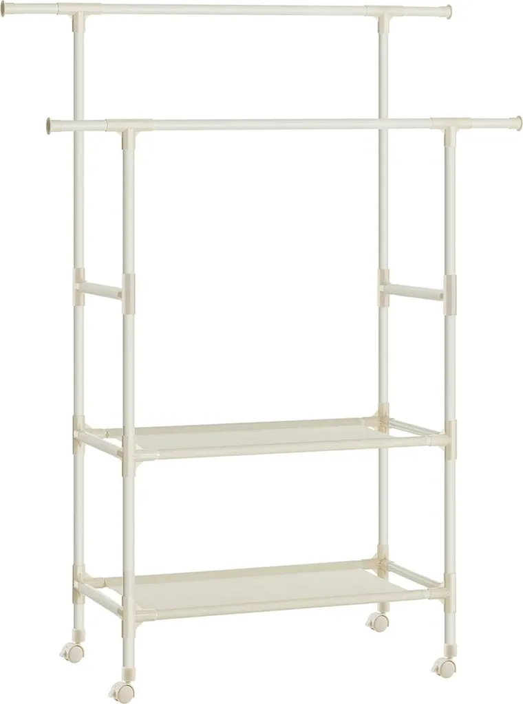 Portemanteau 2 tringles en métal blanc robuste et gain de place