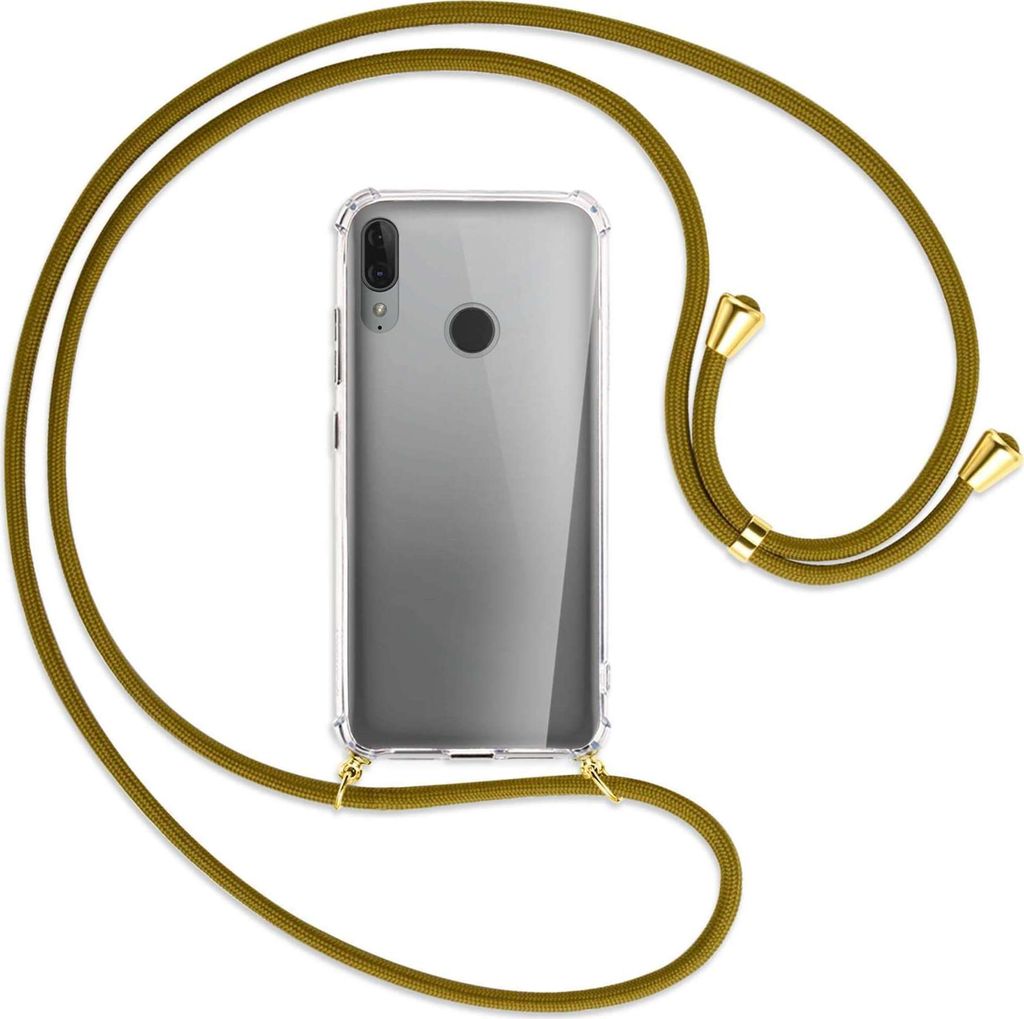 Handykette Backcover-Schutzhülle mit Band (Metall goldfarben) für Motorola Moto E6 Plus - khaki