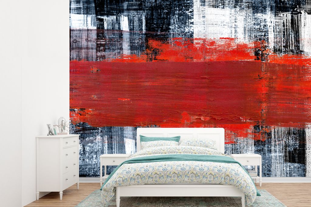 MuchoWow Fototapete für Wohnzimmer oder Schlafzimmer Wandtapete Vinyl Motivtapete Gemälde - Abstrakt - Rot - Öl - 385x280 cm - Wallpaper