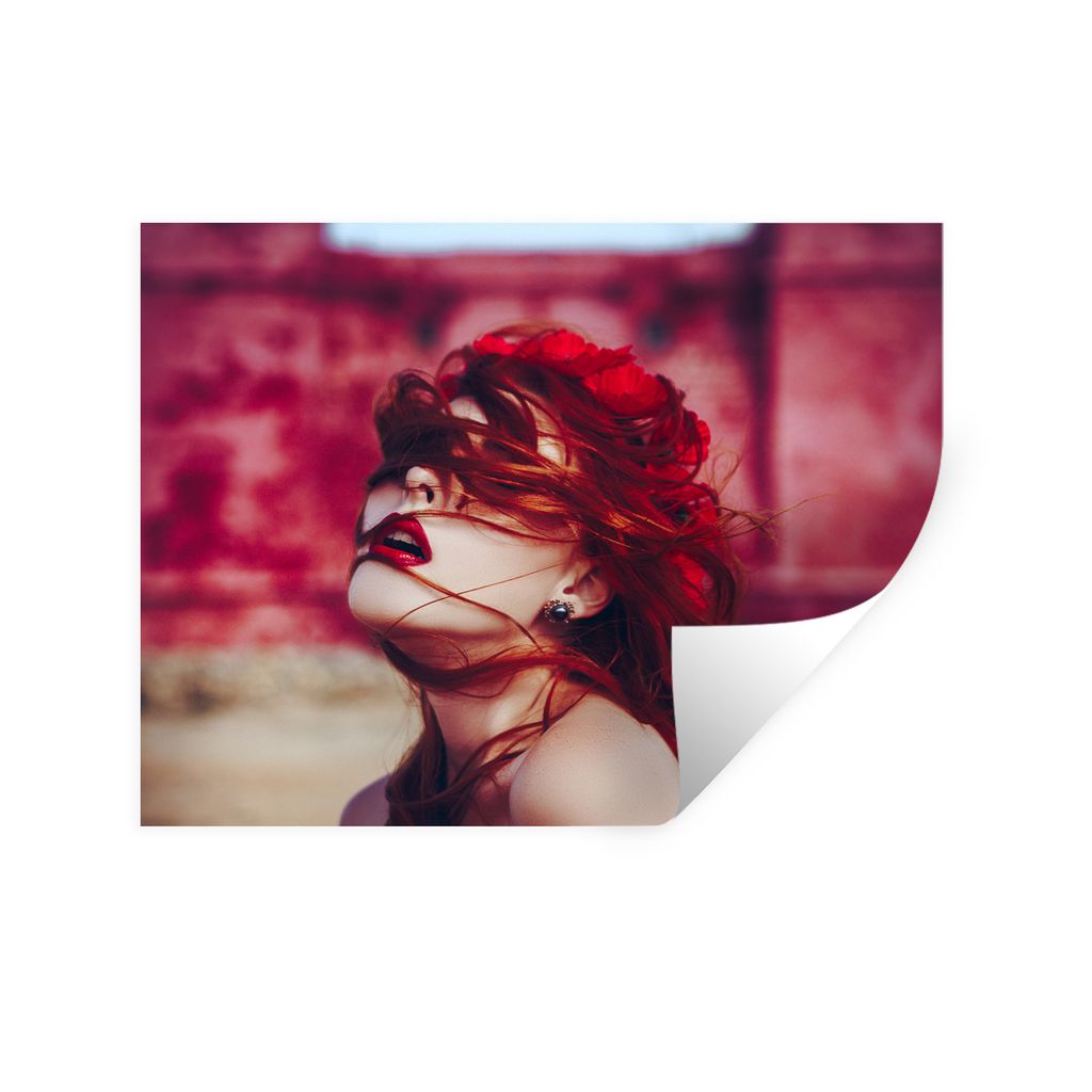 MuchoWow Wandtattoo Wandsticker Wandaufkleber Schloss - Rot - Frau - Porträt 120x90 cm Selbstklebend und Repositionierbar - Aufkleber