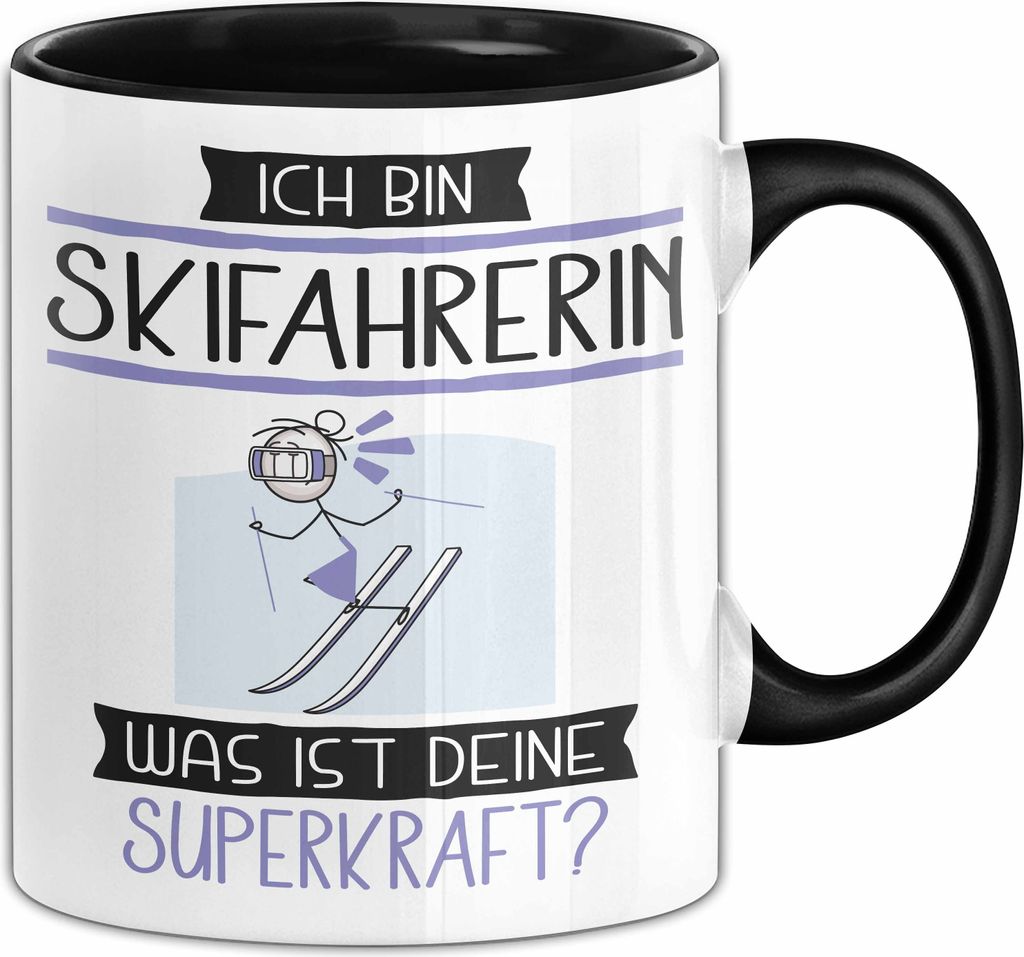 Skifahrerin Geschenk Tasse Ich Bin Skifahrerin Was Ist Deine Superkraft Geschenkidee Lustig Geburtstag Weihnachten (Schwarz)