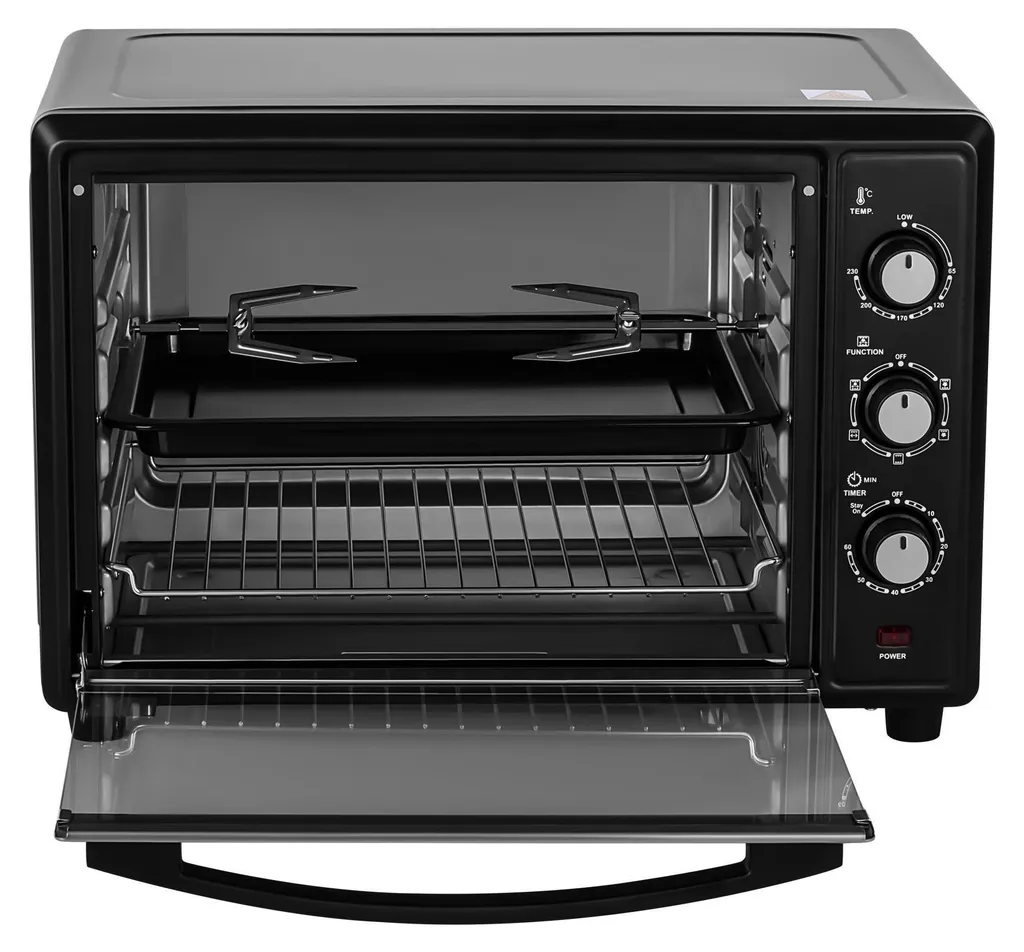 KRAFT&DELE | Mini forno, forno a convezione da tavolo, 45 L, 2000 W, illuminazione interna, 6 funzioni, temperatura fino a 230 °C, doppia porta in vetro, spiedo girevole incluso, calore superiore, calore inferiore, ventilazione, frontale in vetro a specchio - 2