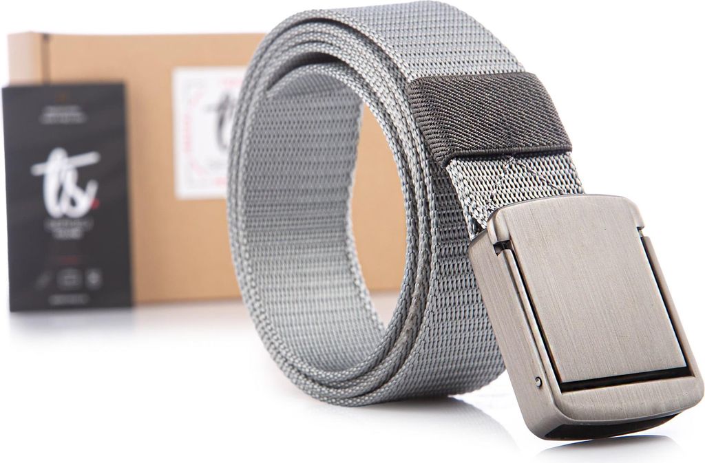 SERGEJ Herren Gürtel Nylon Klemmschnalle 125 cm Grau