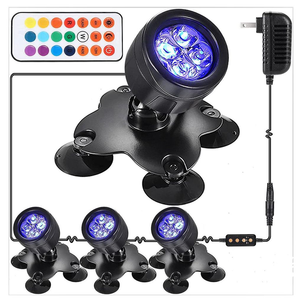 Unterwasser-Teichleuchten, IP68 wasserdicht, farbwechselnde Strahler mit Fernbedienung, LED-Unterwasser-Springbrunnenleuchten, 360° drehbar, mit M...