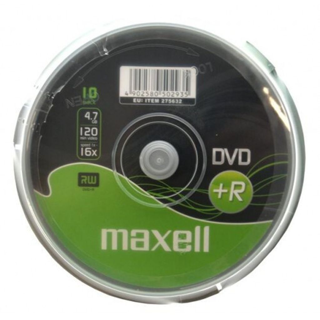 MAXELL DVD+R 4,7 GB. 16-fache Schreibgeschwindigkeit. 10 Stück pro SPINDEL-Verpackung. Ideal zum Archivieren.