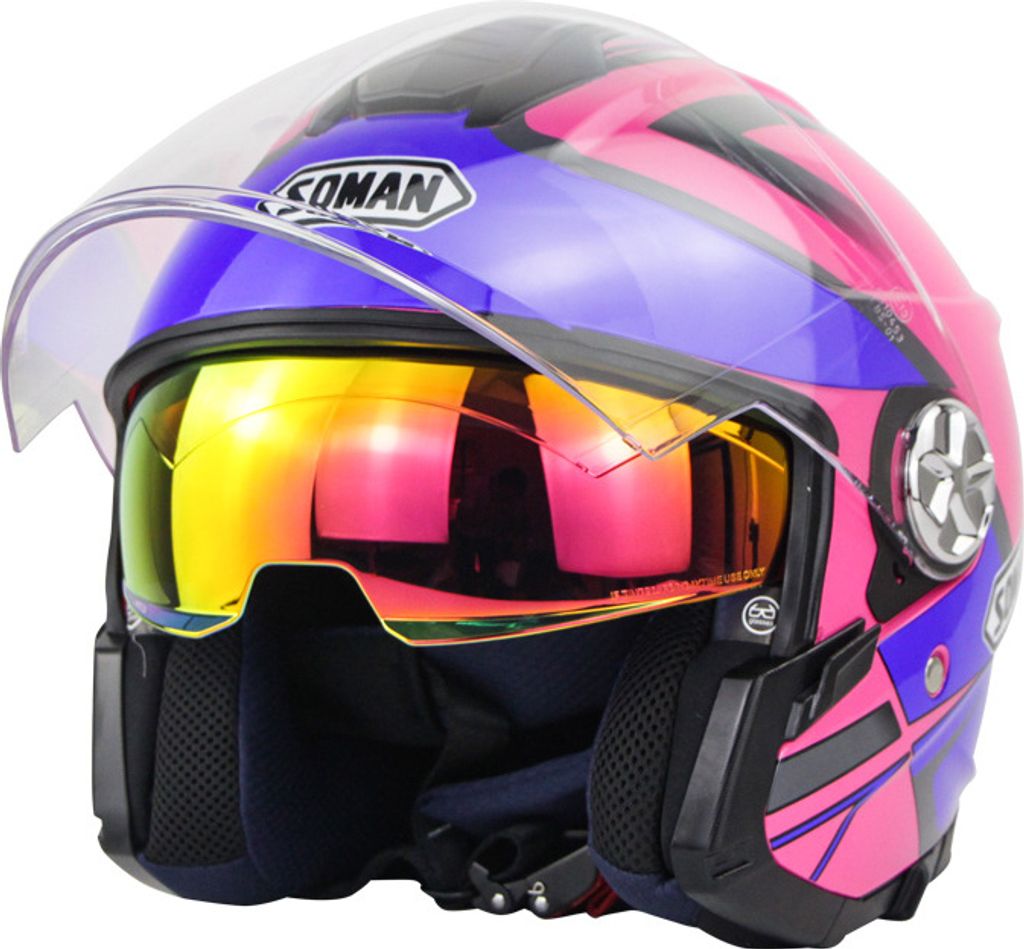 Motorradhelm 3/4 Elektrische Helemen Dual Vise Halbe Gesicht Rose Rot Blau Lightning_XL