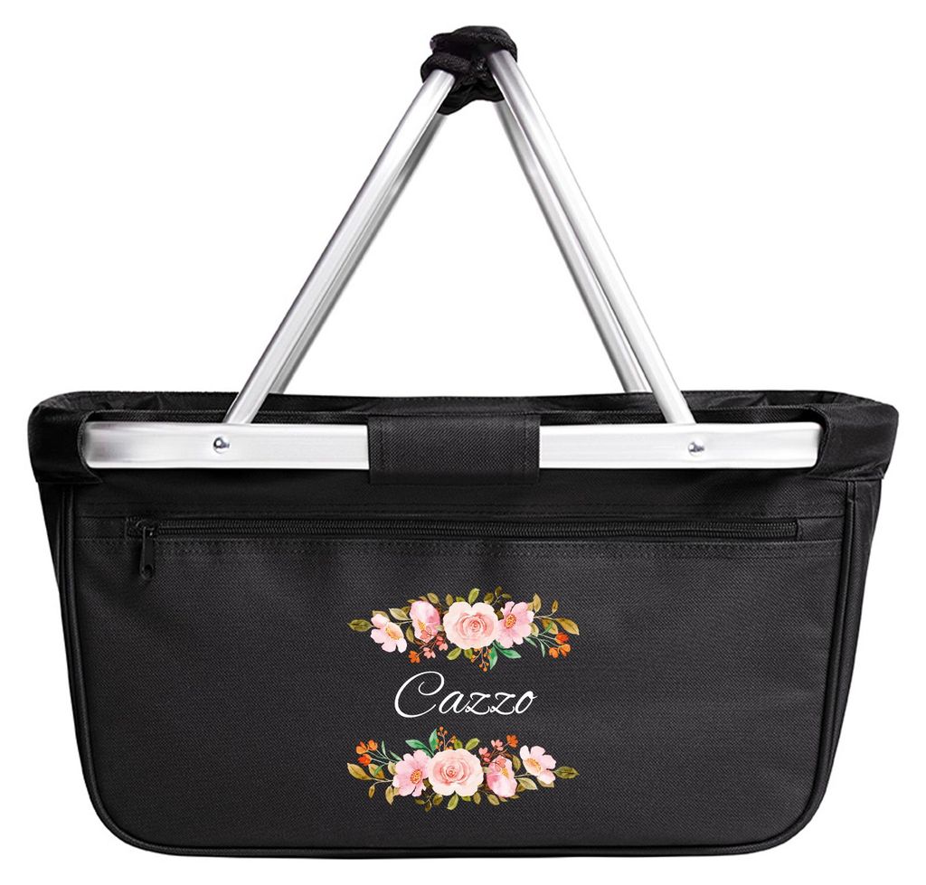 Huuraa Einkaufskorb Cazzo italienisch Blumen 20 Liter Black faltbarer Tragekorb Geschenkidee