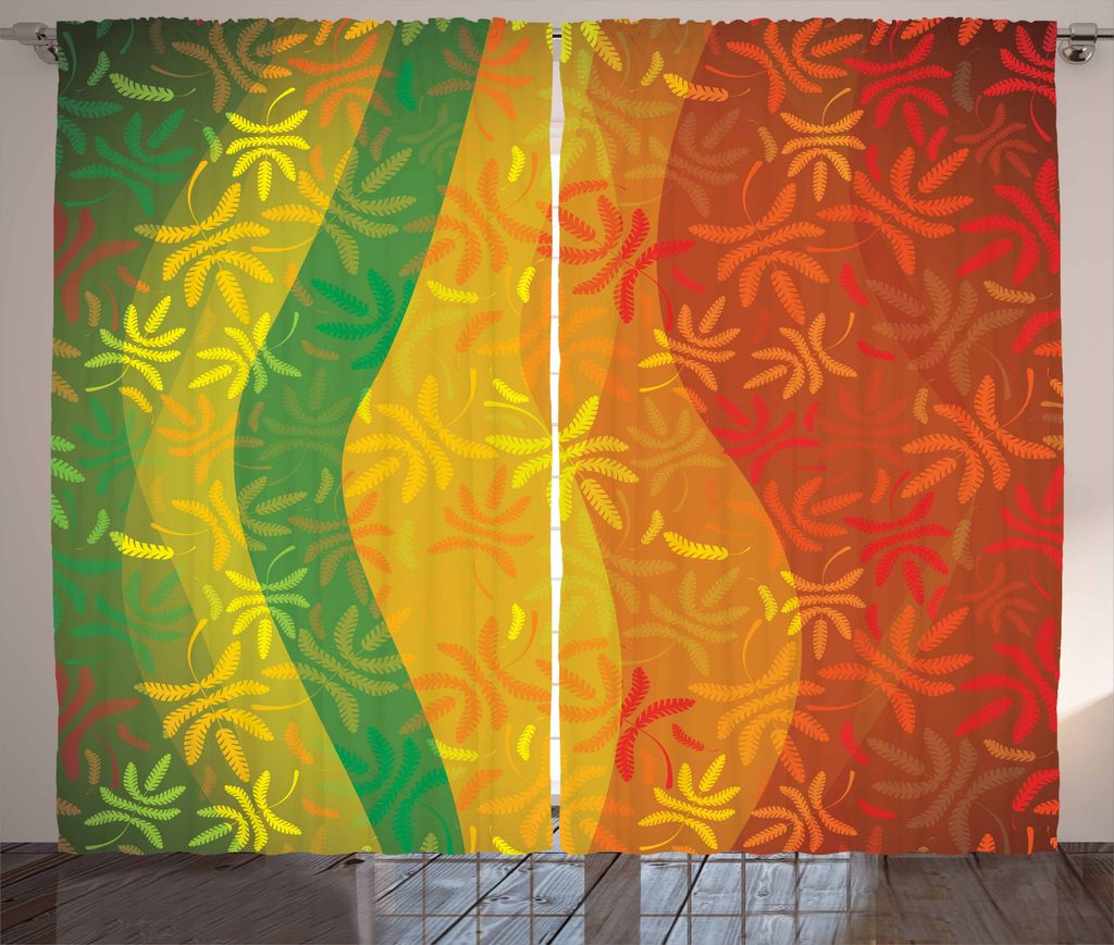 ABAKUHAUS Blumen Rustikaler Vorhang, Laubbaum-Blätter, Wohnzimmer Universalband Gardinen mit Schlaufen und Haken, 280 x 175 cm, Mehrfarbig