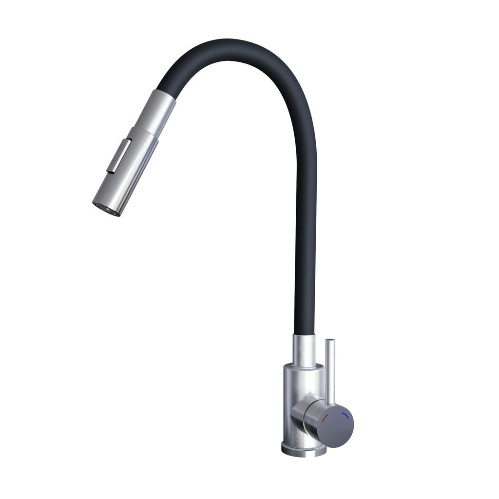 GranMaster FLESSILA DUAL Design-Küchenarmatur Schwarz – Massiver Edelstahl & Flexibler Soft-Touch Auslauf – Profi-Wasserhahn, Rostfrei & Modern