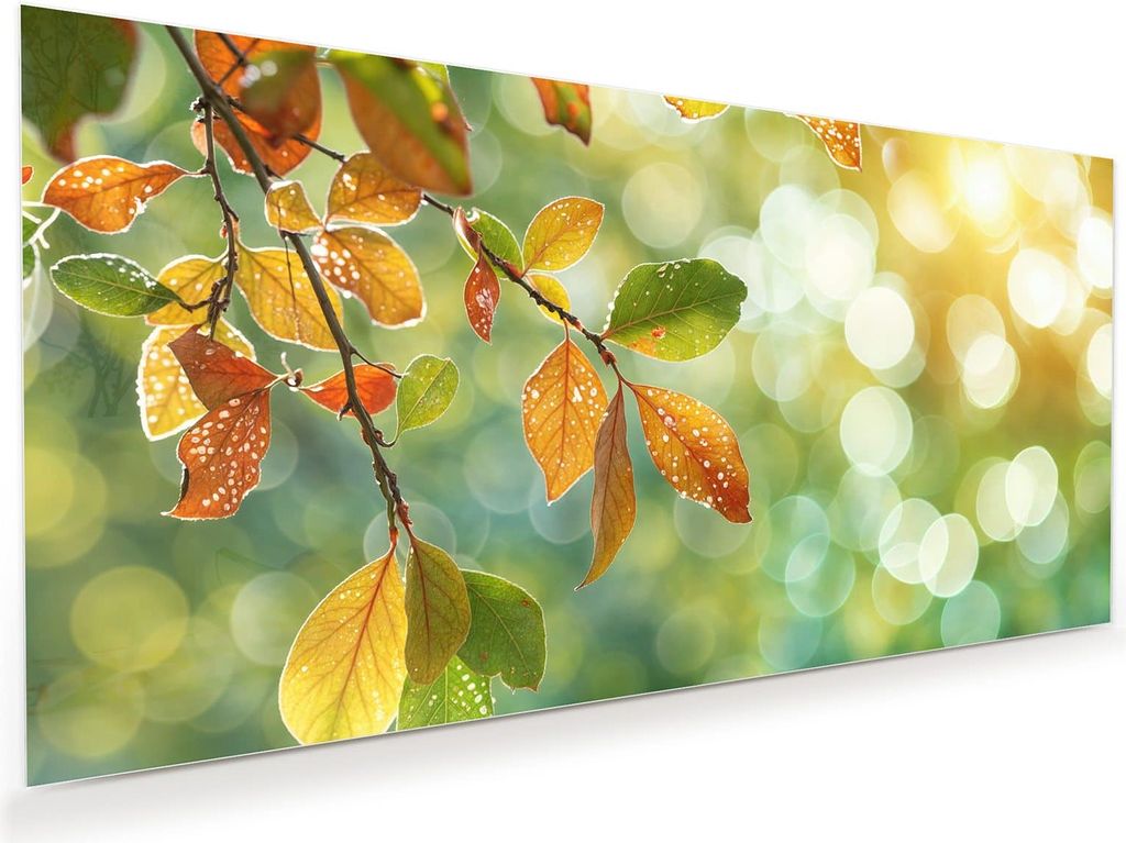 Glasbild 80x40cm in XXL für Wohnzimmer, Schlafzimmer Motiv Herbstlaube Lichtspiel