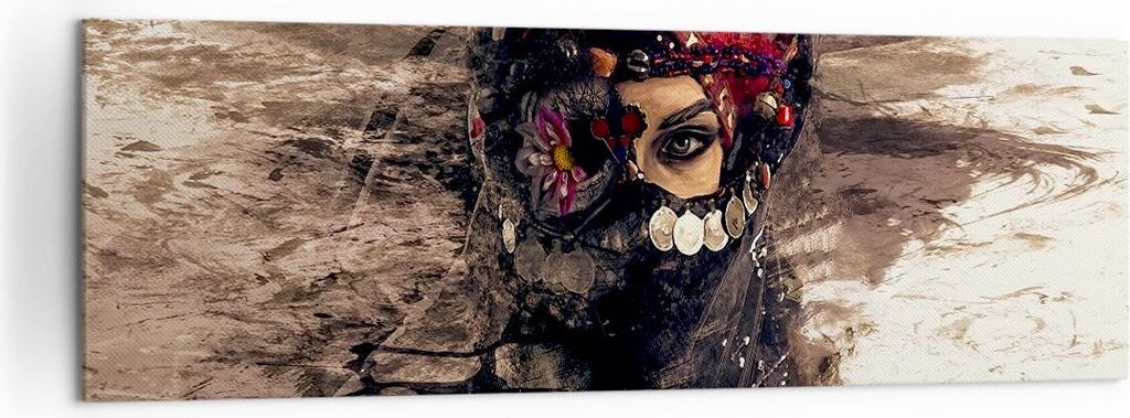 Bild auf Leinwand - Leinwandbild - Frau Folklore - 160x50cm - Wand Bild - Wanddeko - Wandbilder - Leinwanddruck - Bilder - Kunstdruck - Wanddekorat...