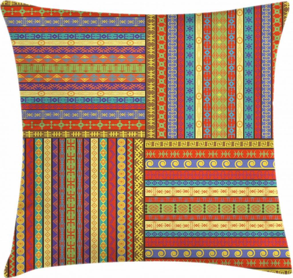 ABAKUHAUS Afrika Kissenbezug, Artwork Borders, Kissenhülle mit Reißverschluss Waschbar Farbfest Beidseitiger Druck, 60 x 60 cm, Mehrfarbig