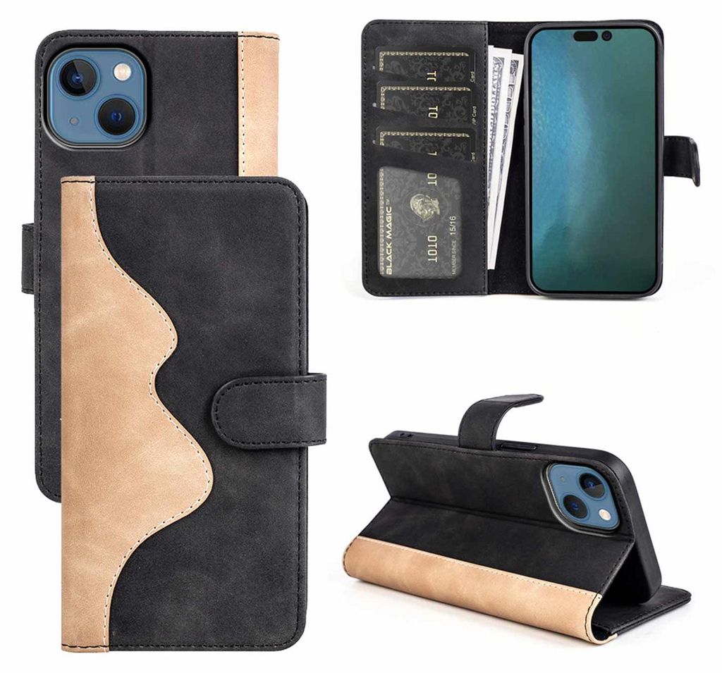 Für Apple iPhone 14 Plus Design Handy Tasche Schwarz Etuis Produktbild 