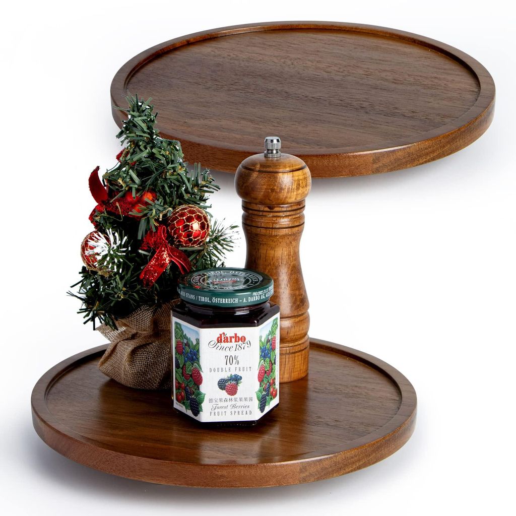 2 drehbare Schubladenhalter (Lazy Susan), 25,4 cm, Akazienholz, Küchengewürzregal, drehbar