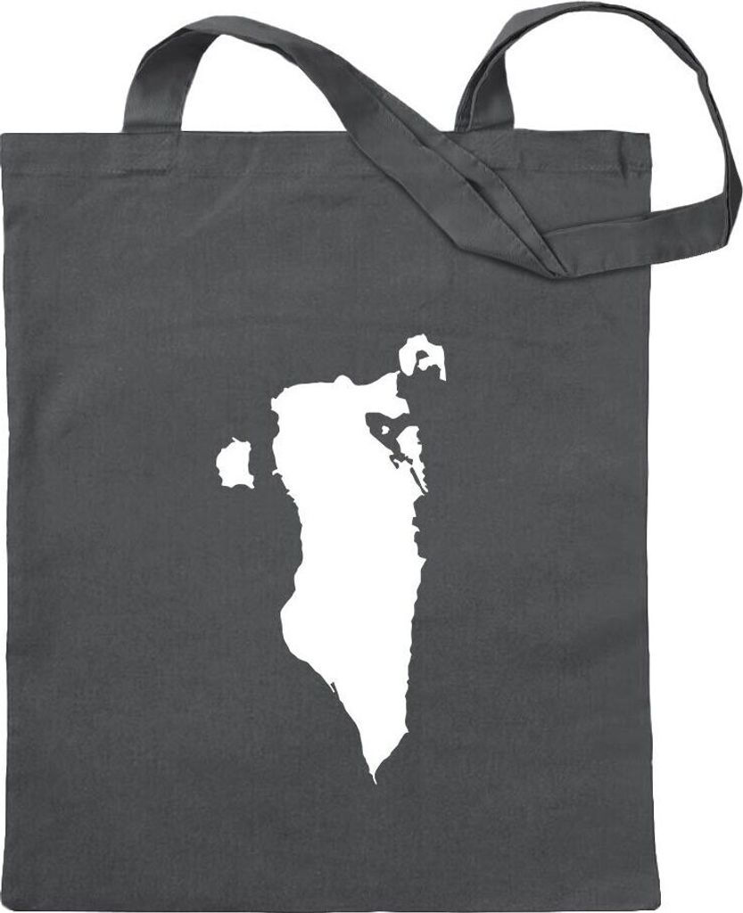 Kiwistar - Baumwolltasche - stahlgrau - Bahrain Umriss Kontur - Tragetasche Stoffbeutel Umhängetasche Langer Henkel