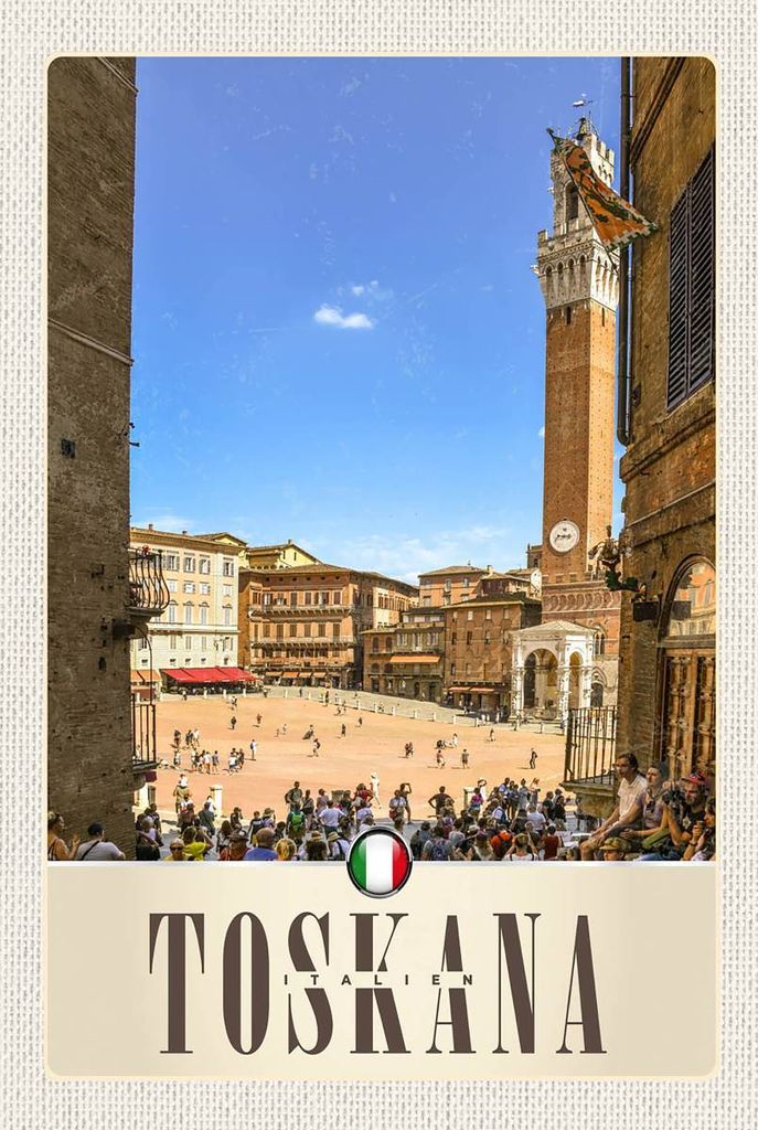 vianmo Holzschild 18x12 cm Toskana Italien Platz Natur Kirche Bildmotiv Reisemotiv Abenteuer Reisen