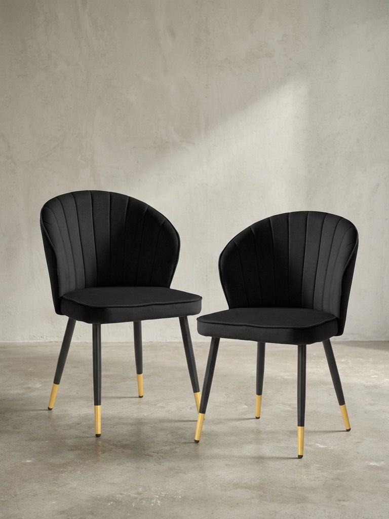 Esszimmerstuhl 2er Set Samt Schwarz Küchenstuhl mit Metallbeinen, Schalenstuhl Skandinavisches Design, Polsterstuhl mit Stoffbezug, Stuhl Gepolstert