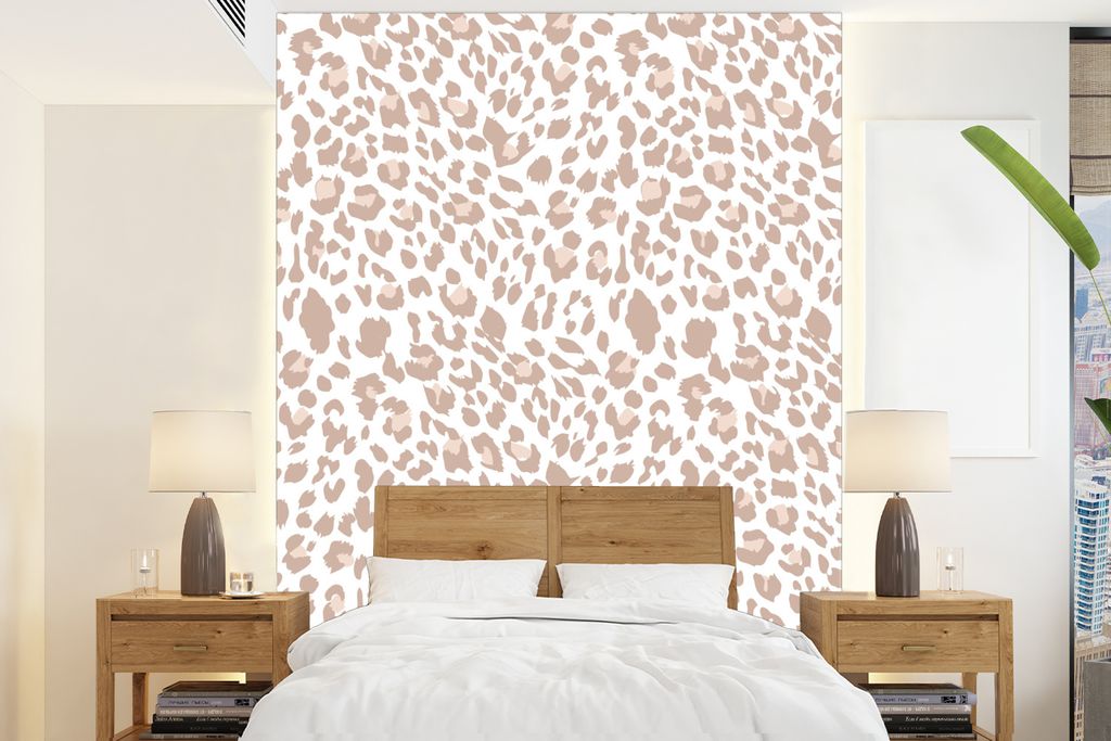 MuchoWow Fototapete für Wohnzimmer oder Schlafzimmer Wandtapete Vinyl Motivtapete Tiermuster - Panther - Pastell - 165x220 cm - Wanddekorationen