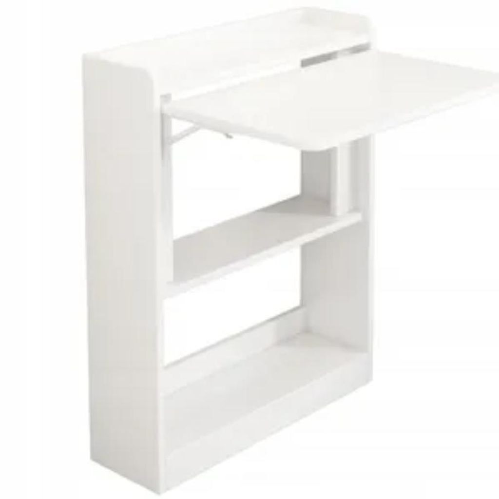 Faltbarer Wandschreibtisch, weiß, Schrank, Regal, moderner Produktbild 