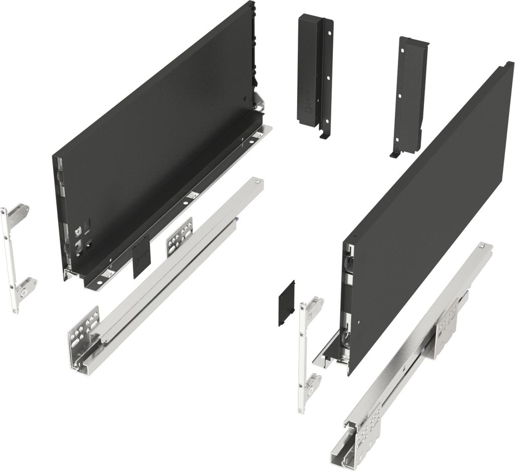 Schubkastensystem JUNKER SLIM anthrazit Höhe: 167 mm Tiefe: 300 mm belastbar bis 40 kg Soft-Close Schublade mit 13 mm schlanken Schubladenzargen