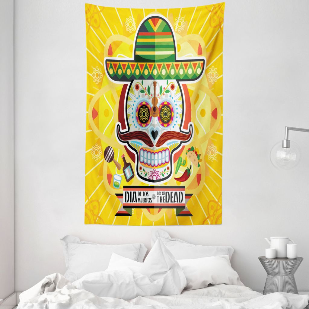 ABAKUHAUS Bunt Wandteppich und Tagesdecke, Mexikanischer Zuckerschädel aus Weiches Mikrofaser Stoff Waschbar ohne Verblassen Digitaldruck, 140 x 2...