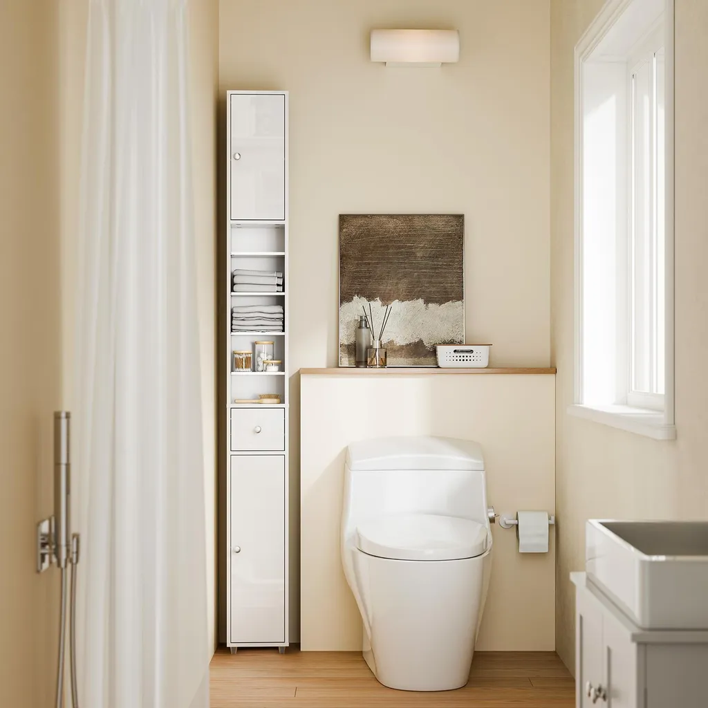 Colonne Rangement WC et Salle de Bain Étroite Idéale Petits Espaces 20cm